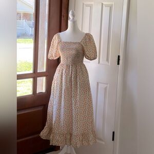 J. Crew Factory Smock Peach Print Cotton Dress Size XS